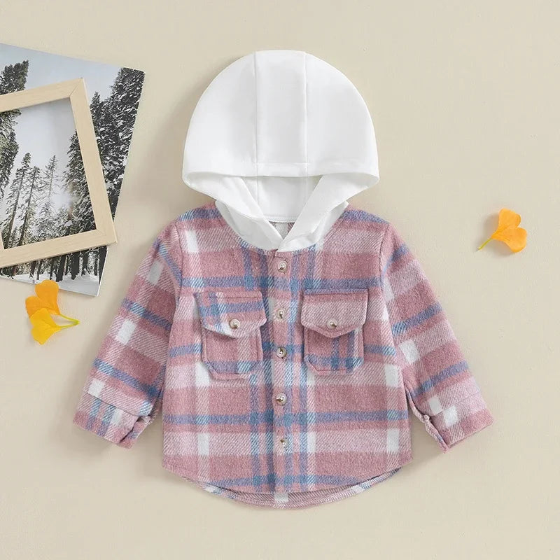 Girl's & Boy's Hooded Flannel Plaid Button Down Shirts