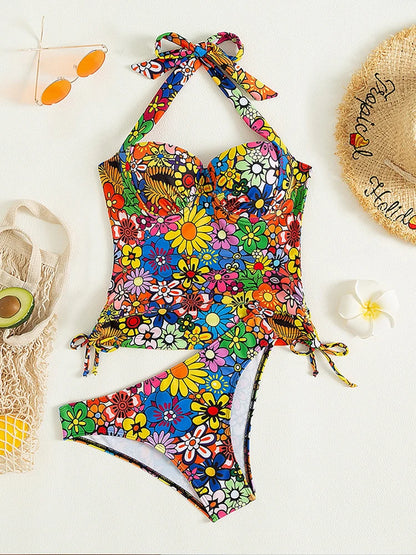 Tied Halter Bikini Set High Cut Push UP SwimsuitPrint Backless Swimwear Biquinis Beach Bathing Suit