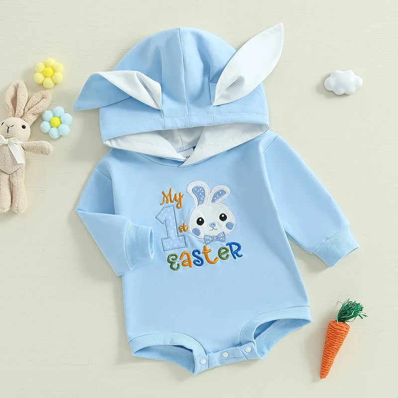 Girl’s Long Sleeve Easter Bunny Embroidered Sweatshirt Rompers