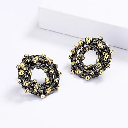 3-Piece Black & Gold Style Wreath Rings, Necklace & Earrings Sets