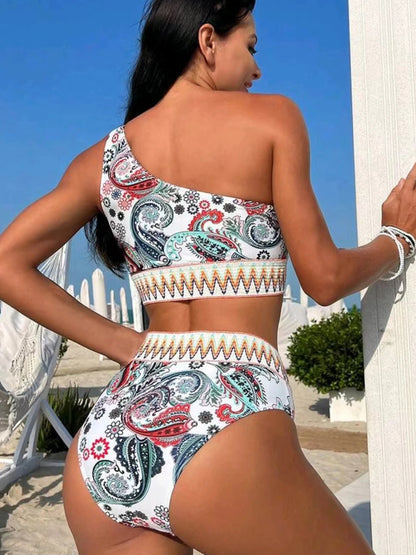 Single Shoulder Print Bikini Set High Whist Push Up Swimsuit ForSummer 2 Piece Swimwear Bathing Suit