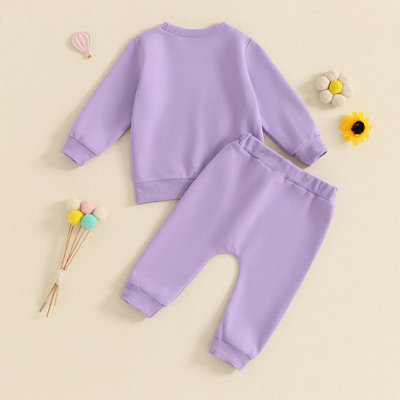 2-Piece Outfits! Girl's Embroidered Rainbow Sweatshirt & Pants Sets