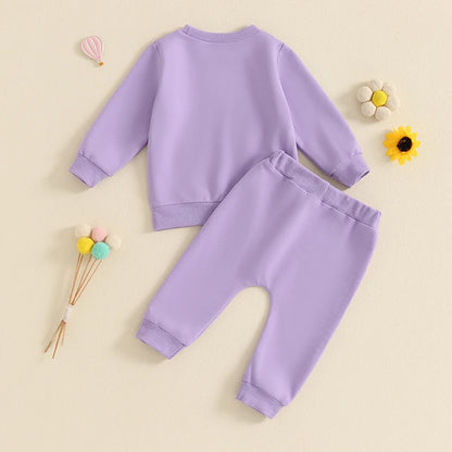 2-Piece Outfits! Girl's Embroidered Rainbow Sweatshirt & Pants Sets