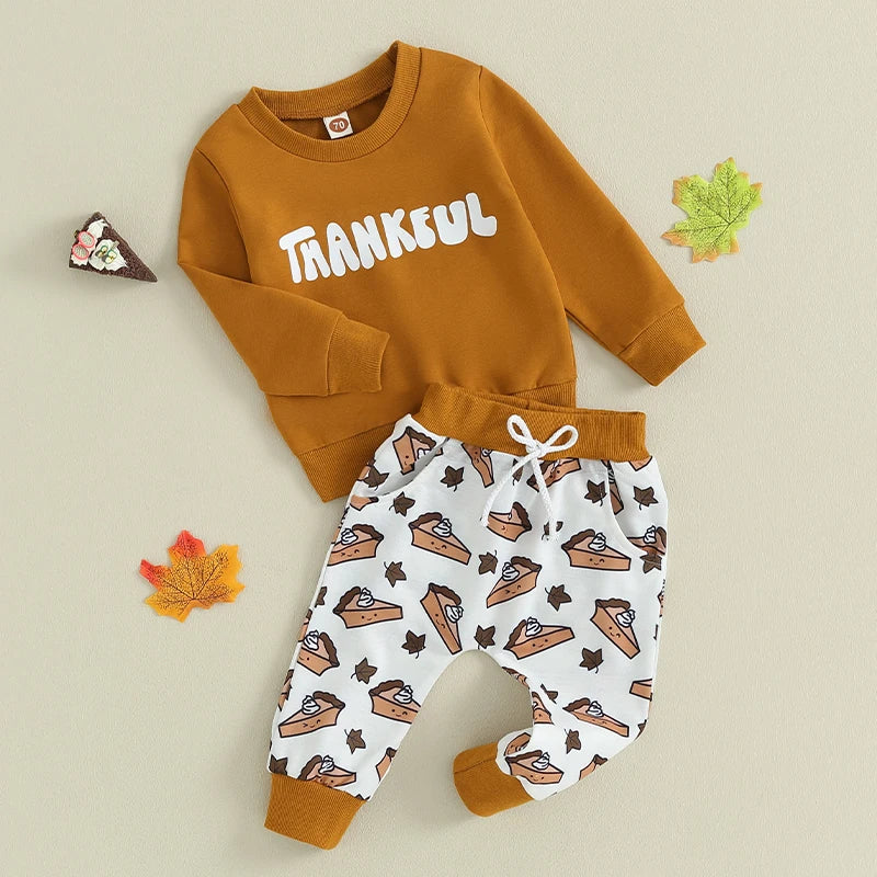 2-Piece Thanksgiving Outfits! Girl’s & Boy’s Long Sleeve Pumpkin Sweatshirt & Pants Sets