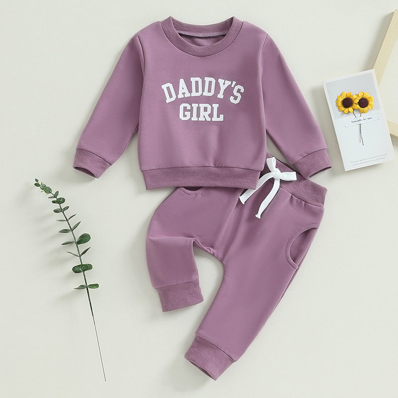 2-Piece Fall / Winter Outfits! Girl’s Letter Print "Daddy's Girl" Sweatshirt & Pants Sets