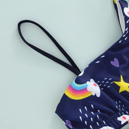 Kids Girls Swimsuits Rainbow Print Sleeveless Crop Tops Briefs Bathing Suit Swimwear Clothes