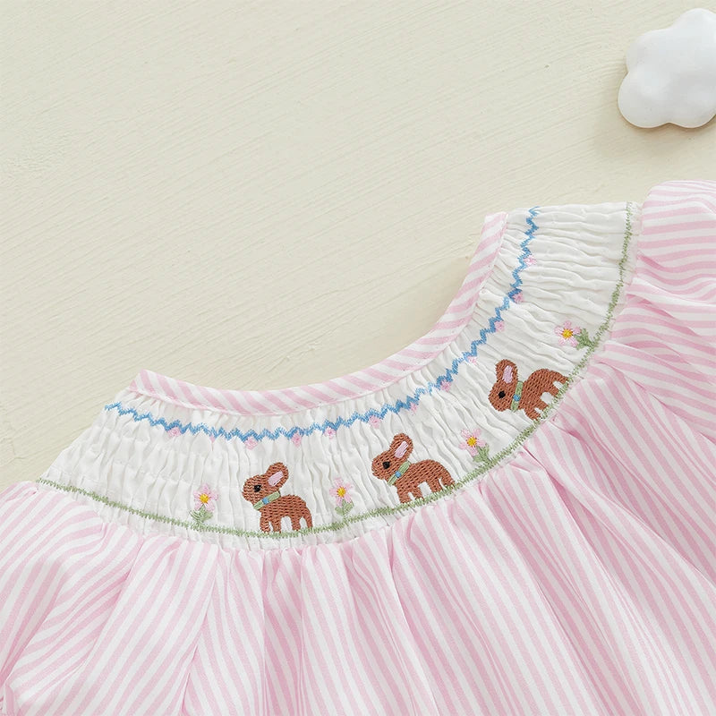 Girl's Embroidered Easter Bunny Stripe Rompers