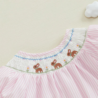 Girl's Embroidered Easter Bunny Stripe Rompers