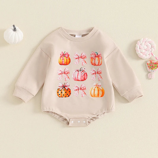 Fall Onesies! Girl's Bow Pumpkin Sweatshirts