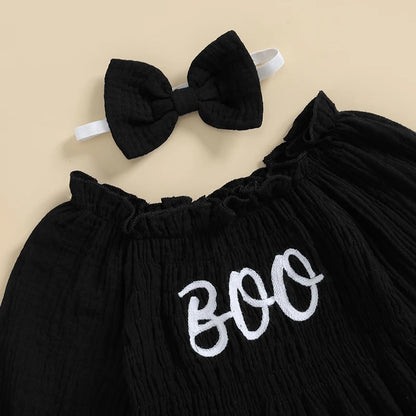 2-piece Girl's Halloween *Boo* Onesies with Matching Bow Headband