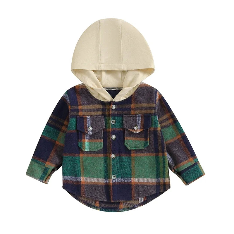 Girl's & Boy's Hooded Flannel Plaid Button Down Shirts