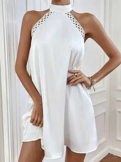 Womens White Lace Halter Mini Dress
