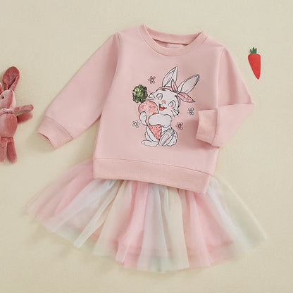 Girl's Easter Bunny Sweatshirts & Mesh Skirt Sets