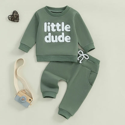 2-Piece Fall Outfits! Boy’s Long Sleeve Embroidered Sweatshirt & Pants Sets