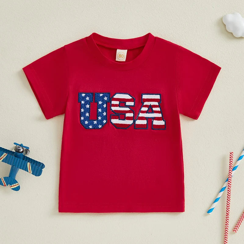 Boy's Embroidered USA 4th of July T-Shirts