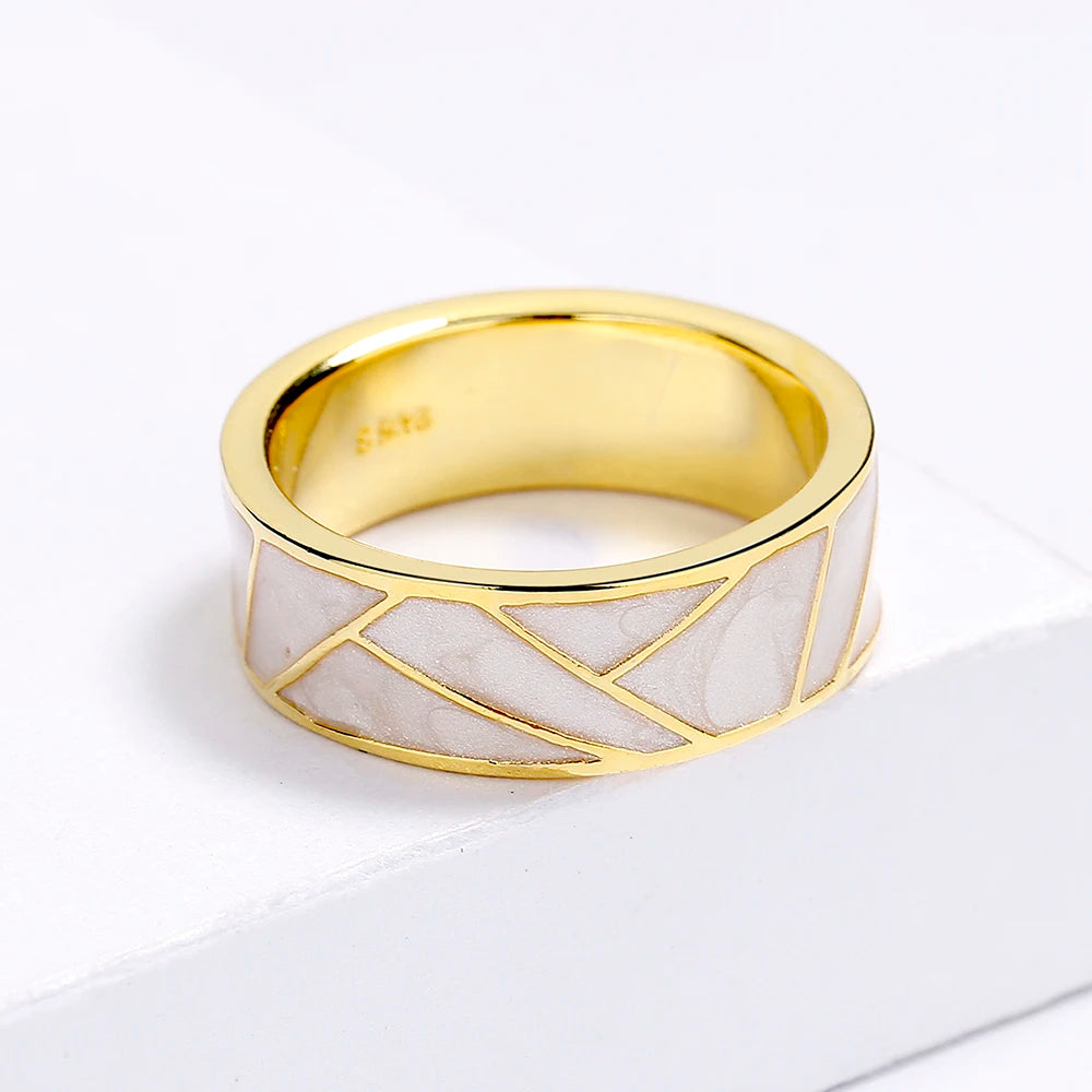 Classic White Enamel 18k Gold Rings