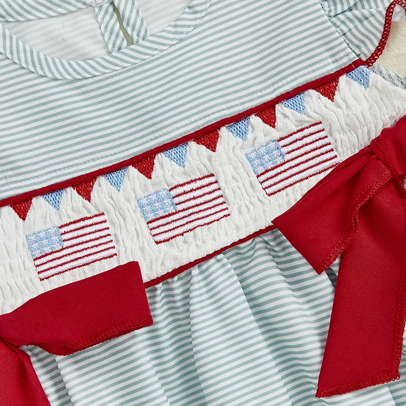 Girl's Embroidered 4th of July Doll Collar Bowed Rompers