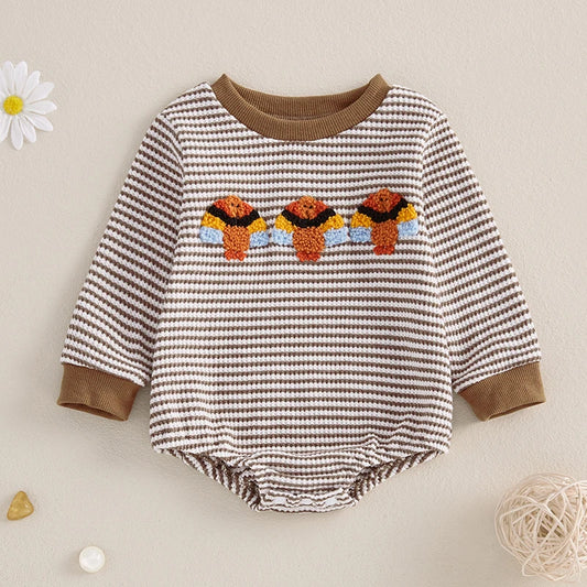 Girl's & Boy's Embroidered Thanksgiving Turkey Striped Sweatshirt Onesies