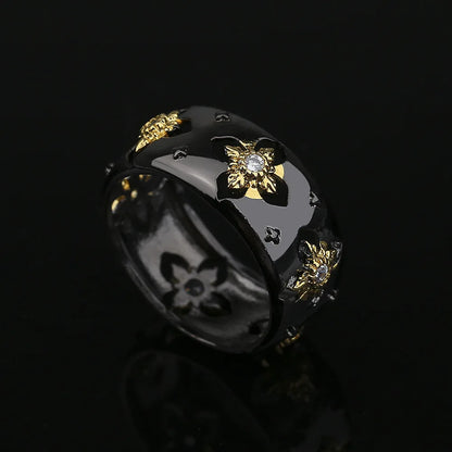 Classic Cross Zircon Black & Gold Style Rings