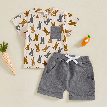 Boy's 2-Piece Easter Bunny Pocket T-Shirt & Shorts Sets