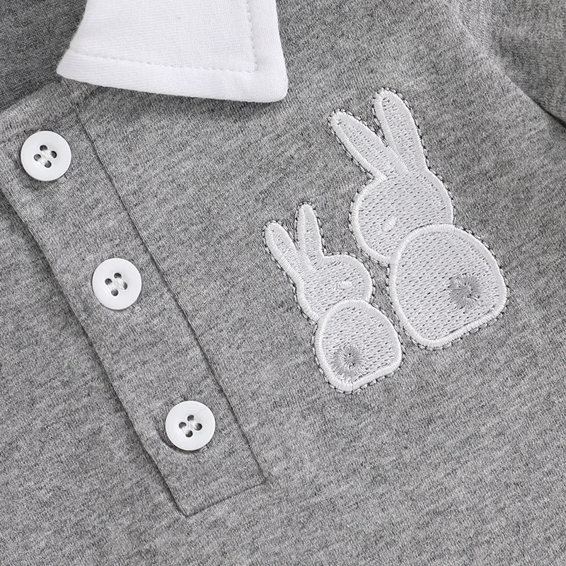 Boy's Easter Bunny Embroidered Jumpsuits with Turn-Down Collar