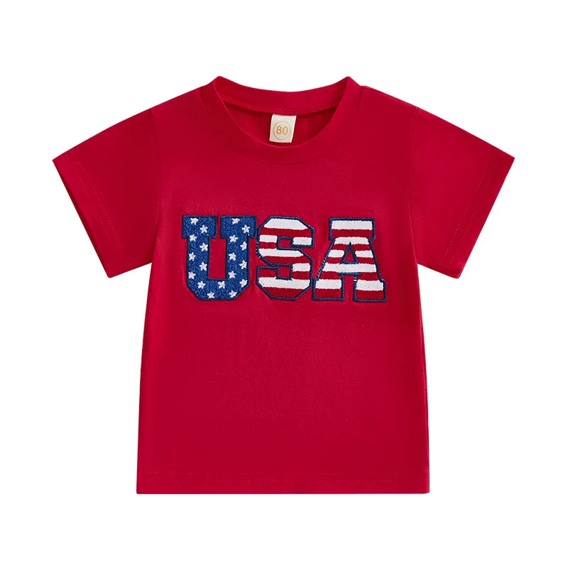 Boy's Embroidered USA 4th of July T-Shirts
