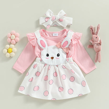 Girl's Onesie, Easter Bunny Suspender Skirt & Bow Headband Sets