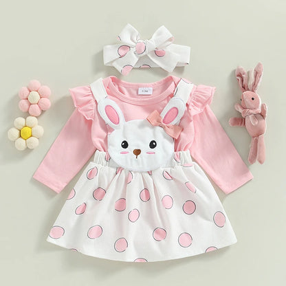 Girl's Onesie, Easter Bunny Suspender Skirt & Bow Headband Sets