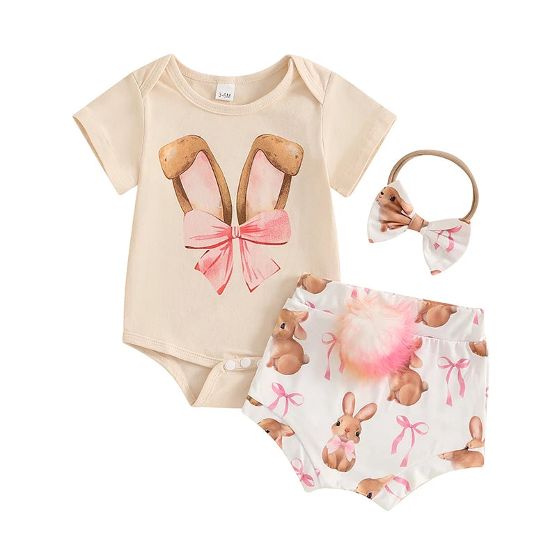 Girl's "Cutest Bunny In The Patch" 3-Piece Easter Outfit Sets