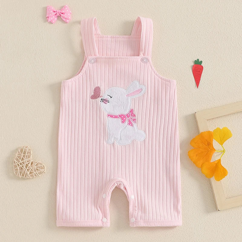 Boy's & Girl's Embroidered Easter Bunny Sleeveless Overall Jumpsuit