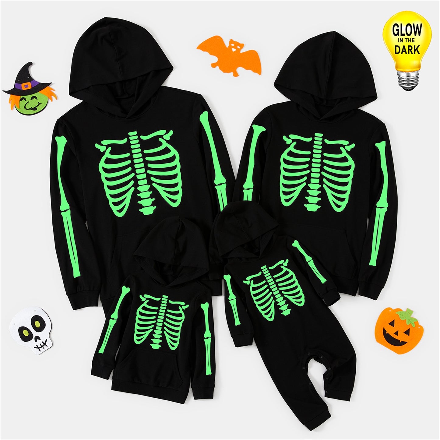 Family Matching! Glow In The Dark Halloween Skeleton Hoodies