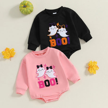 Halloween Outfits! Girl's Embroidered "Boo" Ghost Sweatshirts