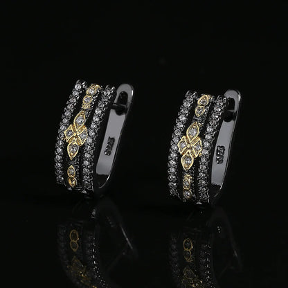 Classic Black & Gold Style Geometric Zircon Earrings