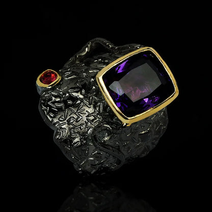 Ring Men Purple Zircon Rings Black & Gold Style