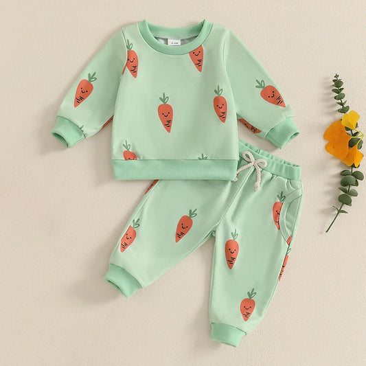 Boy's & Girl's 2-Piece Easter Carrot Sweatshirt & SweatpantsSets