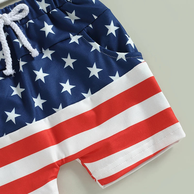 Boy's 2-Piece "All American Dude" 4th of July T-Shirts & Flag Shorts Sets