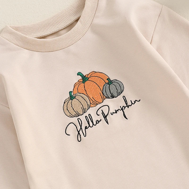 Halloween Rompers! Girl’s & Boy’s Long Sleeve Embroidered Pumpkin Sweatshirt Rompers