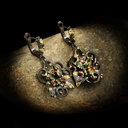 Double Flower Earrings Zircon Earrings