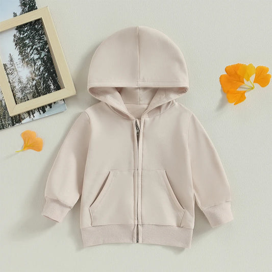 Boy's & Girl's Solid Hooded Zip Jackets