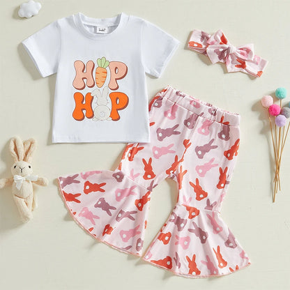 Girl's "Hip Hop" Easter T-Shirts, Flare Pants & Bow Headband Sets