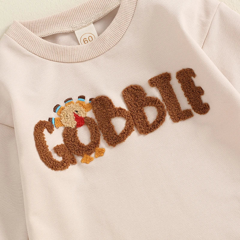 Girl's & Boy's Embroidered Thanksgiving *Gobble* Sweatshirt Onesies