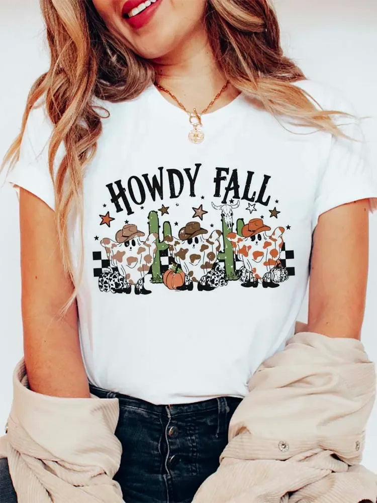 Halloween Tees! Womens Howdy Fall Western Ghost Cowboy T-Shirts