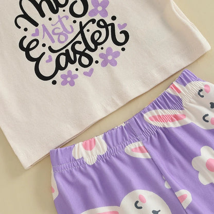 Girl's Easter Bunny T-Shirt, Flare Pants & Headband Sets