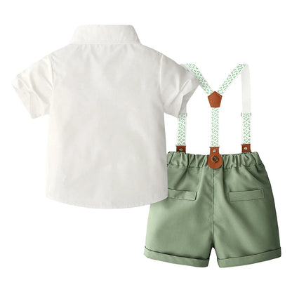 2-Piece Fall Outfits! Boy’s Short Sleeve Onesie, Suspender Shorts & Bow-Tie Sets