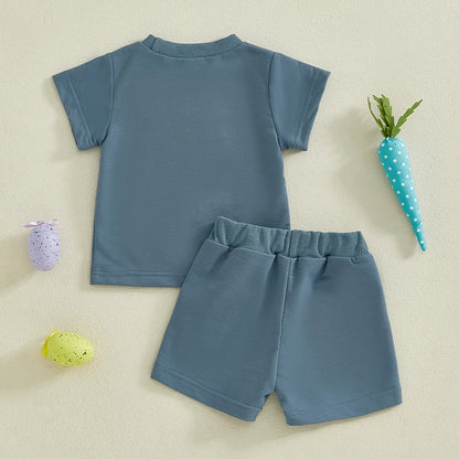 Boy's Easter Shorts Embroidered Eggs T-shirt & Shorts