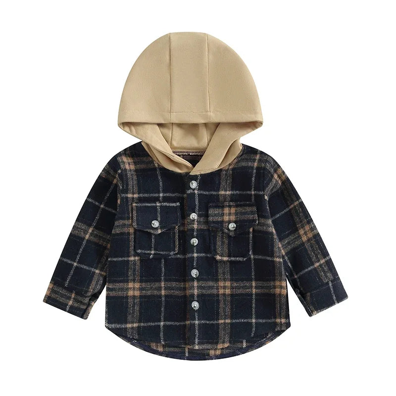Girl's & Boy's Hooded Flannel Plaid Button Down Shirts