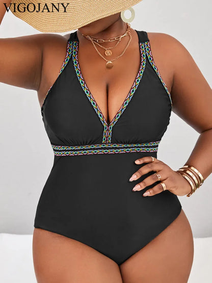 One Piece Cross Hollow Plus Swimsuit