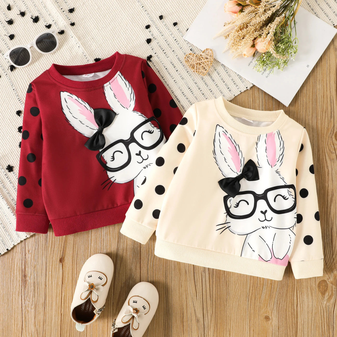 Girl's Cute Rabbit Print Polka dots Pullover Sweatshirt