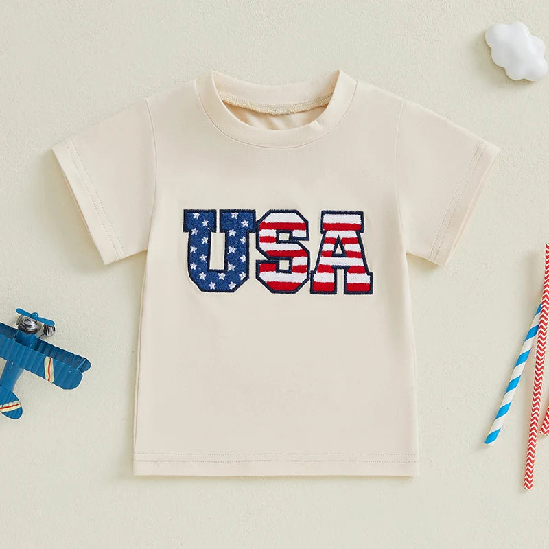 Boy's Embroidered USA 4th of July T-Shirts