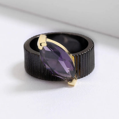 Men's Vintage Purple Zircon Geometric Black & Gold Style Rings